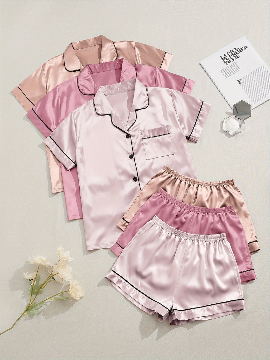 3 Sets Satin Pajama Set