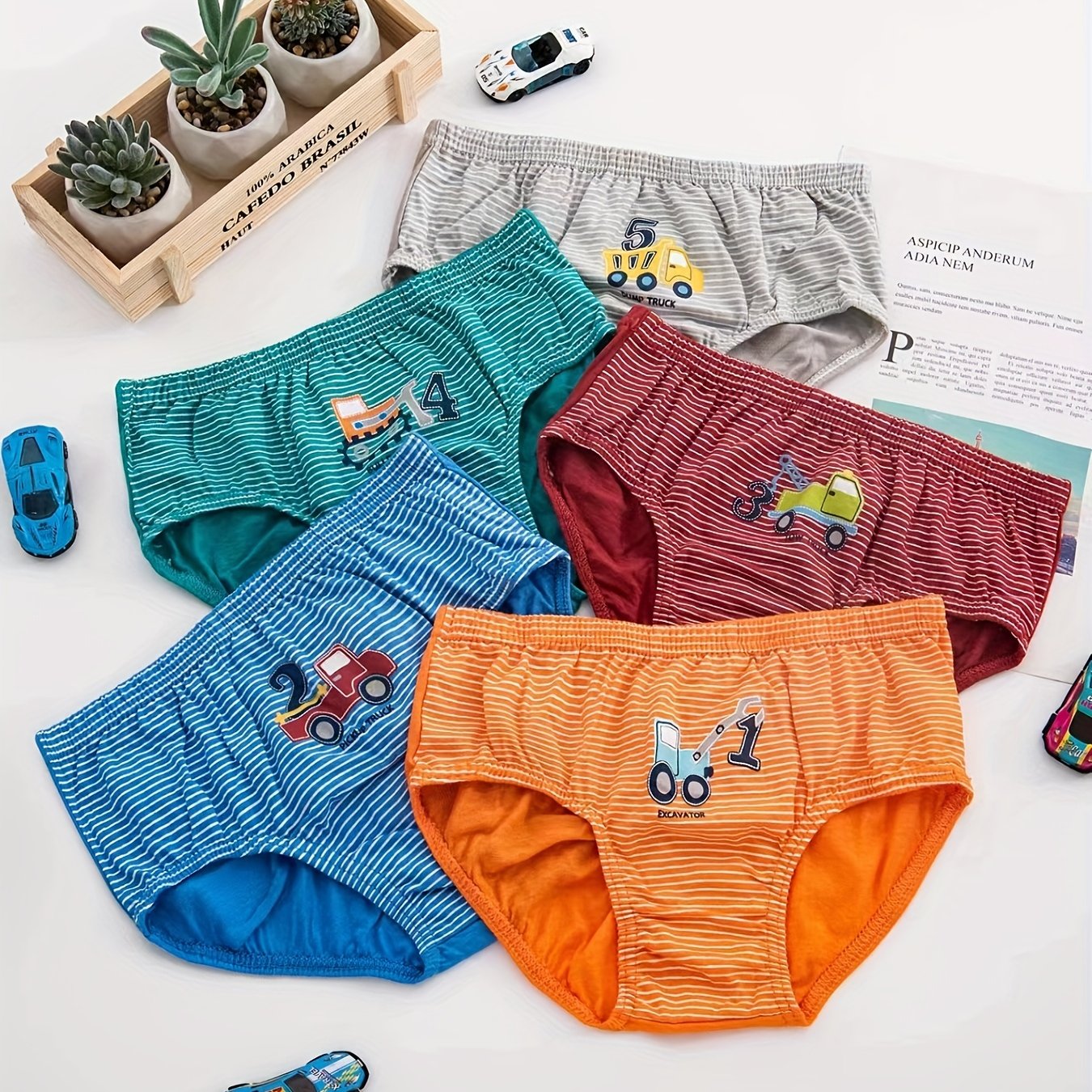 5pcs Boys Dinosaur Paradise Print Boxer Briefs Soft Cotton Comfortable Underwear