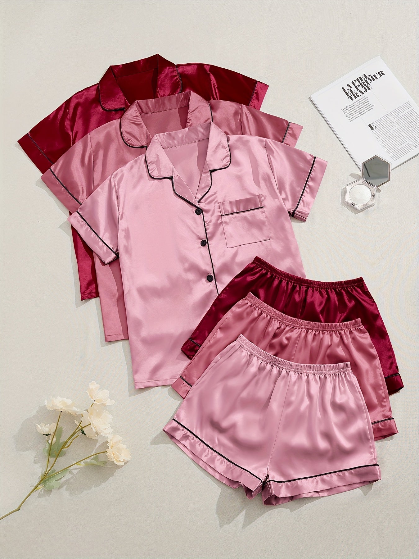 3 Sets Satin Pajama Set