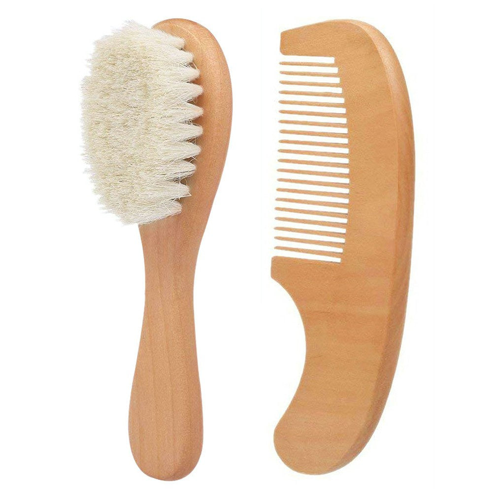 2pcs/Kit Soft Baby Hair Brush Comb Set for Newborn Wooden Handle Head