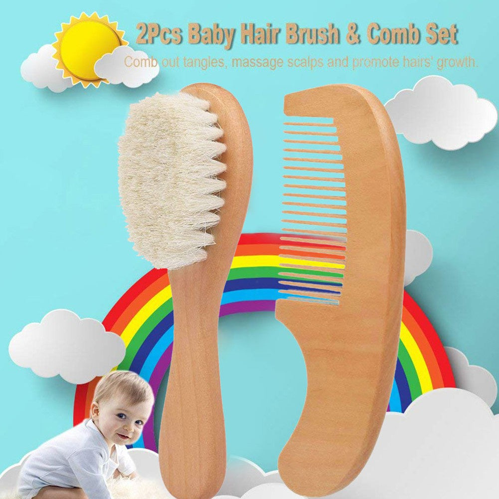 2pcs/Kit Soft Baby Hair Brush Comb Set for Newborn Wooden Handle Head