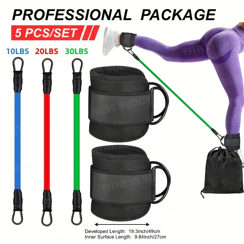5pcs Premium Ankle Resistance Bands for Enhanced Leg & Hip Workouts – Durable Exercise Straps for Muscle Strength, Home Gym Fitness, Physical Therapy Aid
