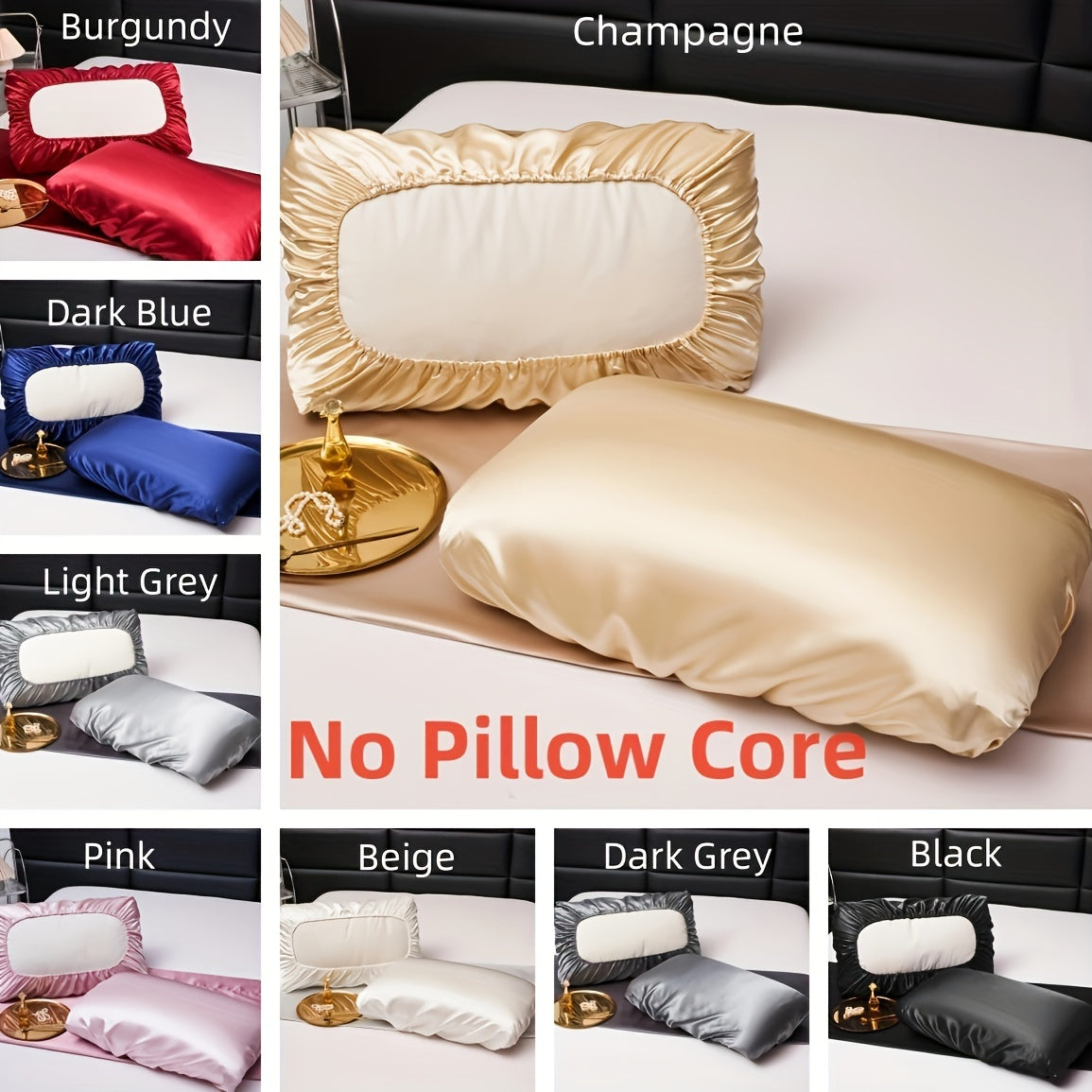 2pcs Satin Soft And Breathable Pillowcase With Elastic Cord - Perfect For A Comfortable Sleep