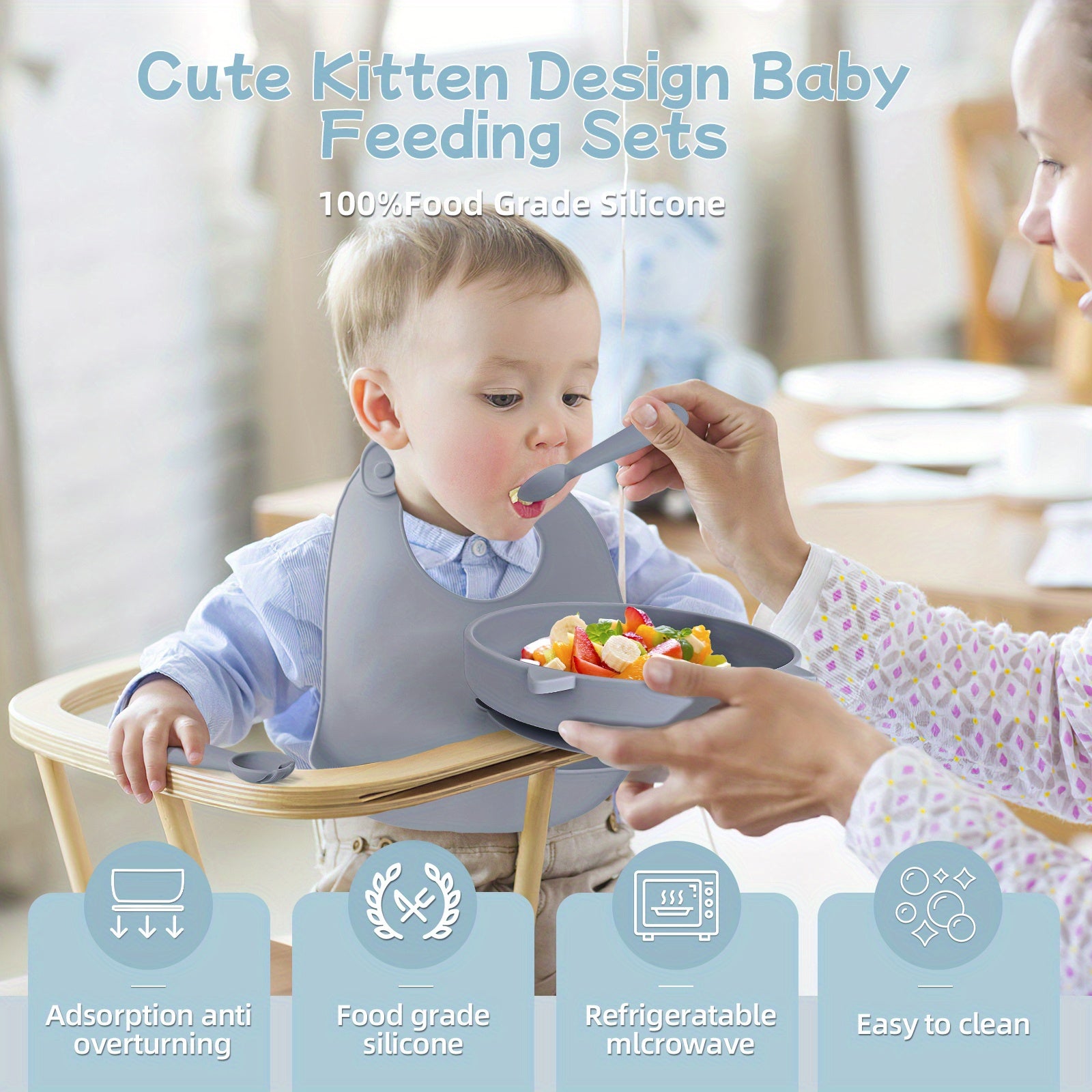 Baby Feeding Set Silicone Feeding Set Shallow Tray Kitten Design Baby Silicone Tablewar