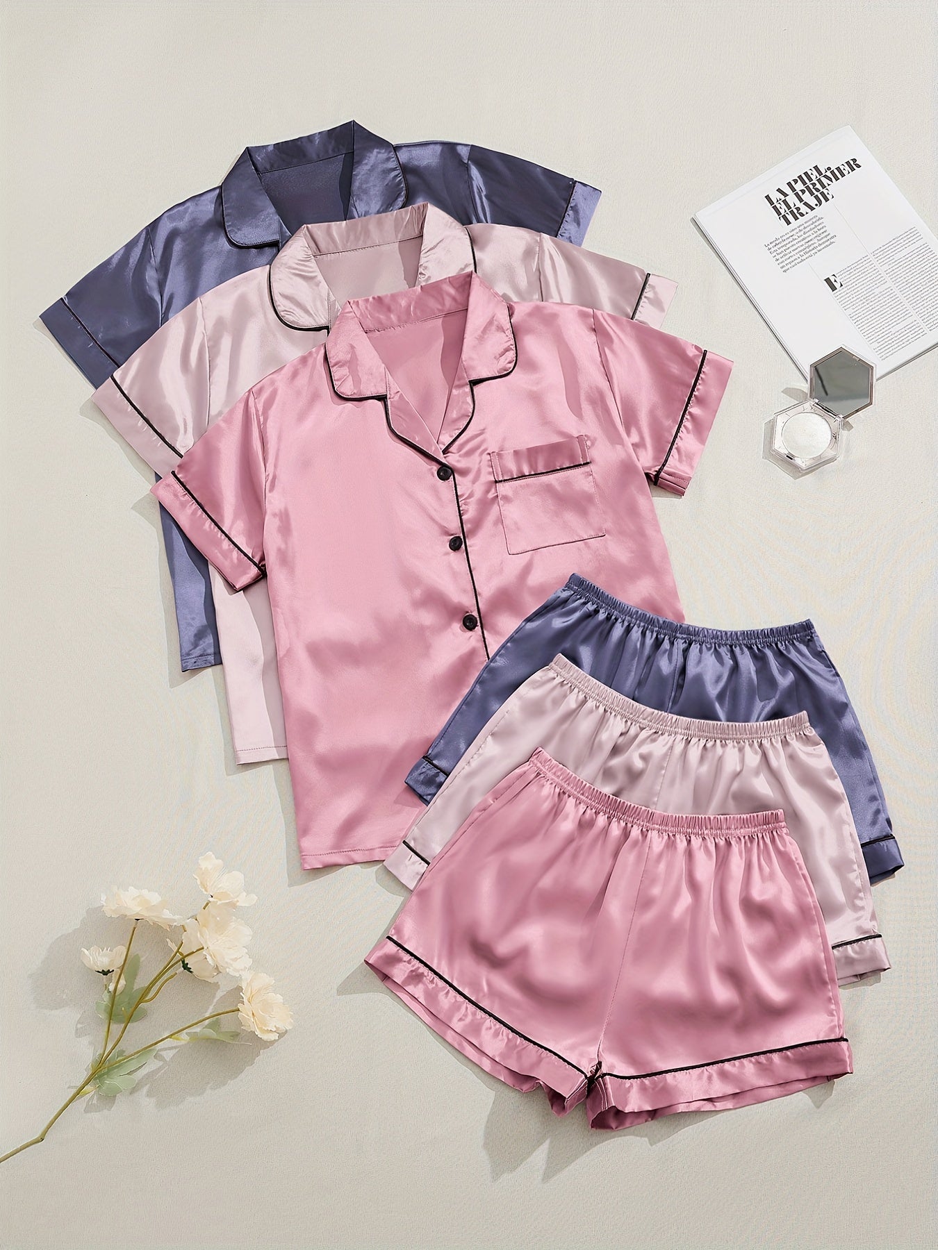 3 Sets Satin Pajama Set