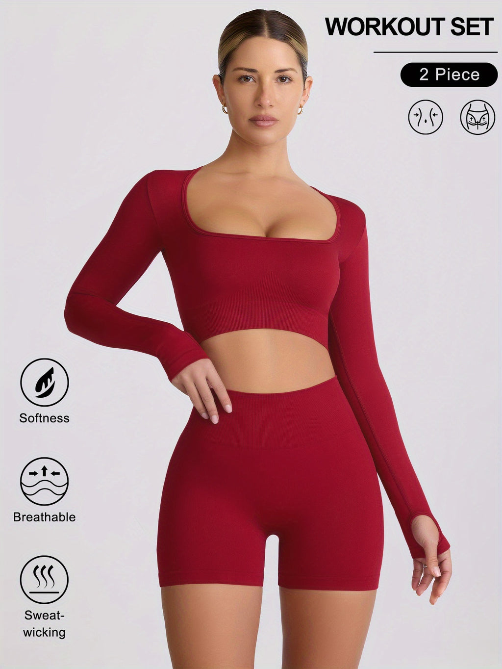 2pcs Women'S Seamless Shapewear Yoga Set Long-sleeved