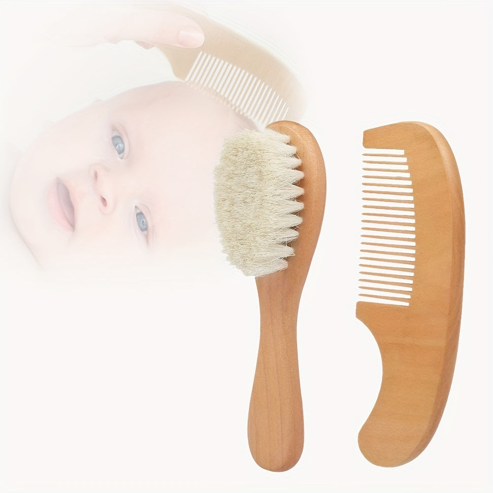 2pcs/Kit Soft Baby Hair Brush Comb Set for Newborn Wooden Handle Head