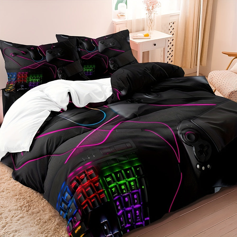 3pcs Duvet Cover Set, Black White Gamepad Print Bedding Set