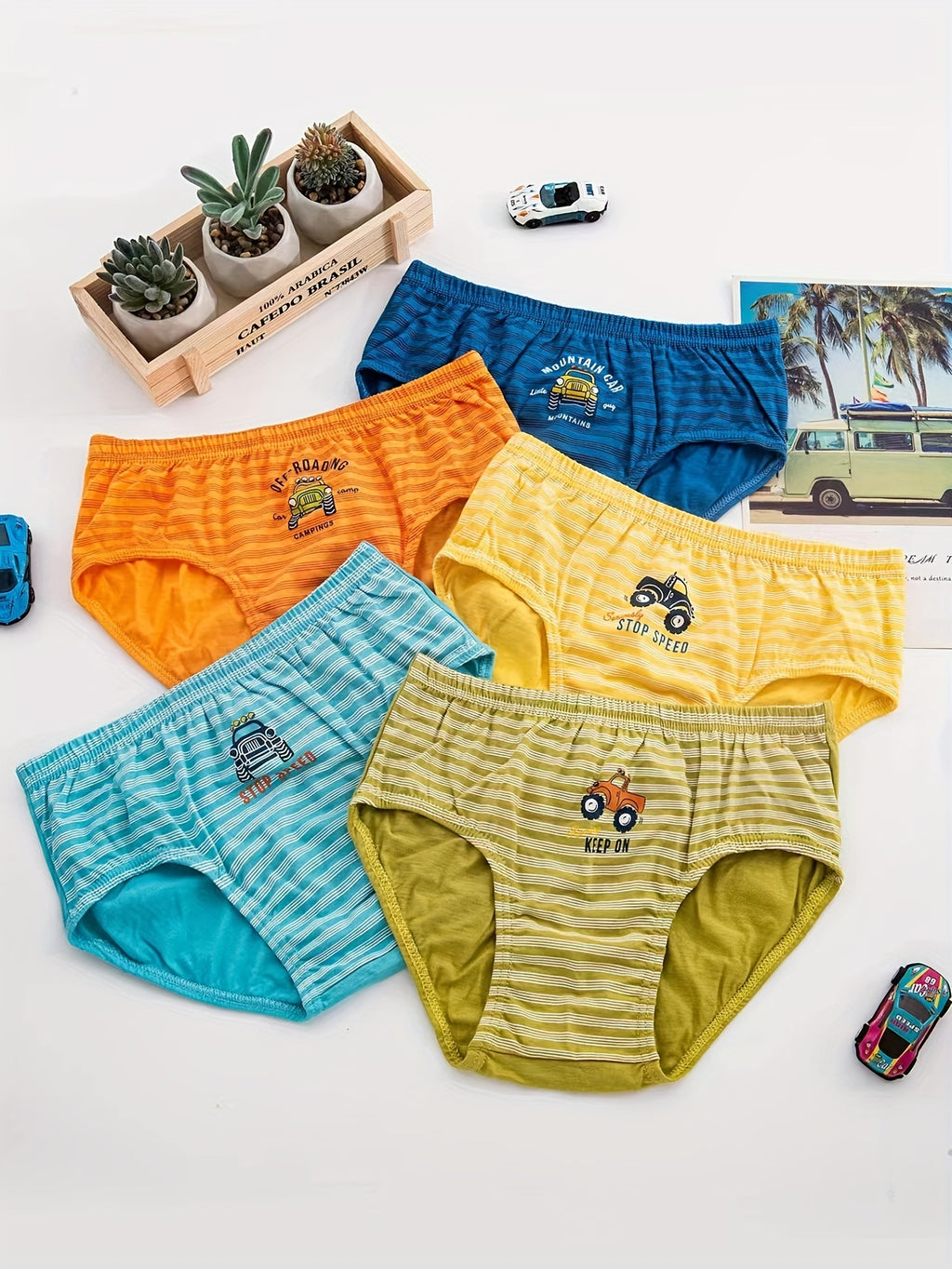5pcs Boys Dinosaur Paradise Print Boxer Briefs Soft Cotton Comfortable Underwear