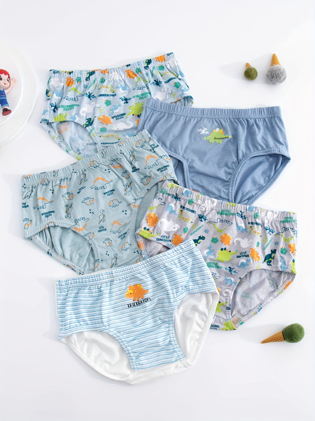 5pcs Boys Dinosaur Paradise Print Boxer Briefs Soft Cotton Comfortable Underwear