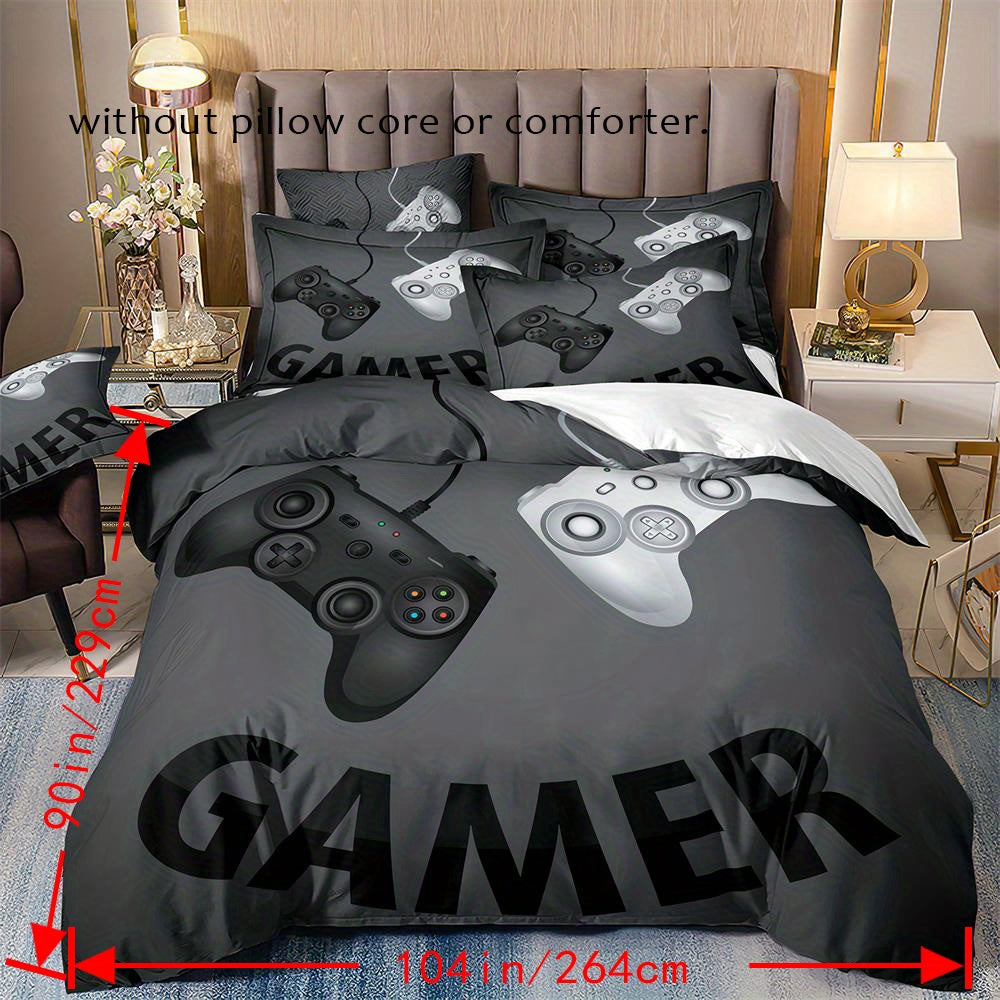 3pcs Duvet Cover Set, Black White Gamepad Print Bedding Set