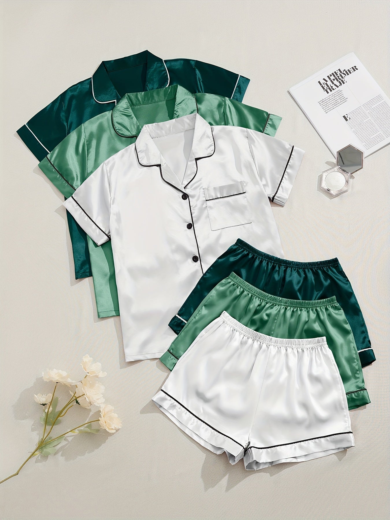3 Sets Satin Pajama Set
