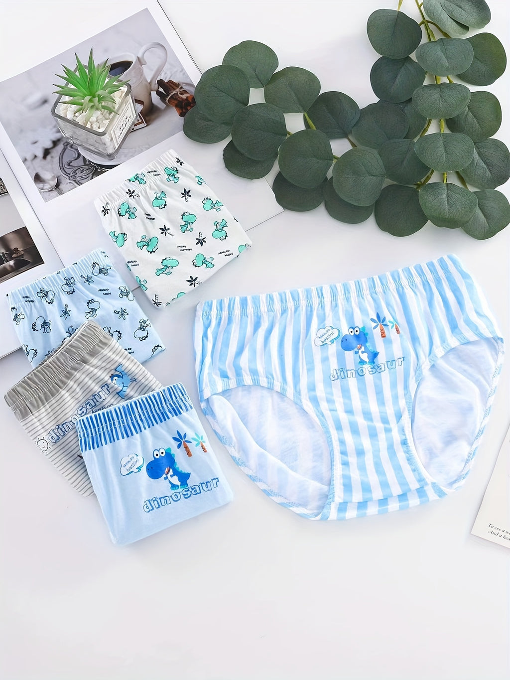 5pcs Boys Dinosaur Paradise Print Boxer Briefs Soft Cotton Comfortable Underwear