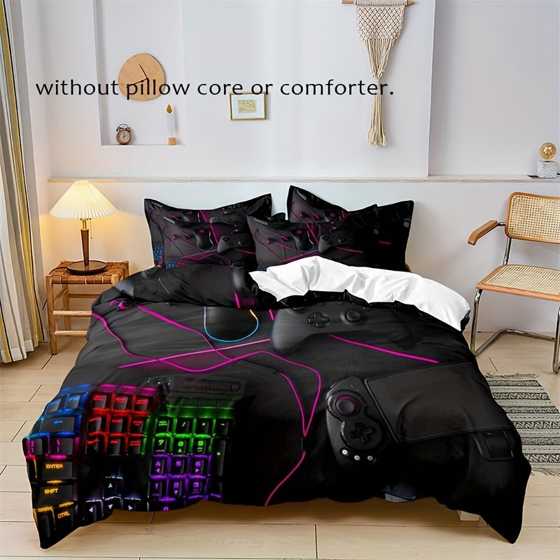 3pcs Duvet Cover Set, Black White Gamepad Print Bedding Set