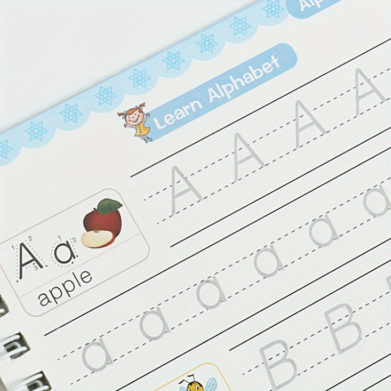 4 Books + 1 Pen + 5 Refills + 1 Pen Holder, Writing Practice Book, Exercise Book, Magic Word Book, Preschool Education Workbook