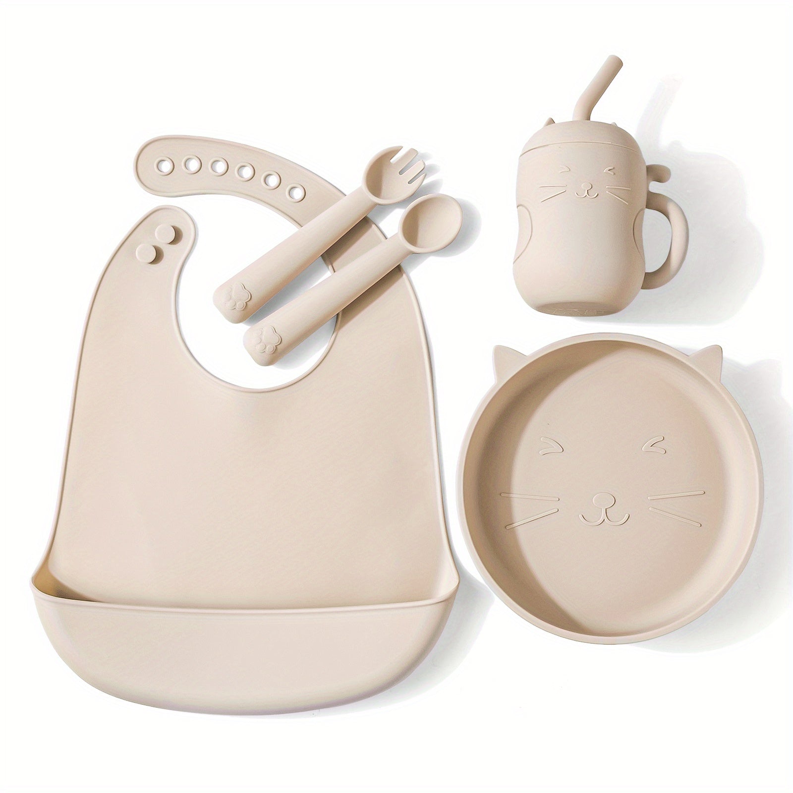 Baby Feeding Set Silicone Feeding Set Shallow Tray Kitten Design Baby Silicone Tablewar