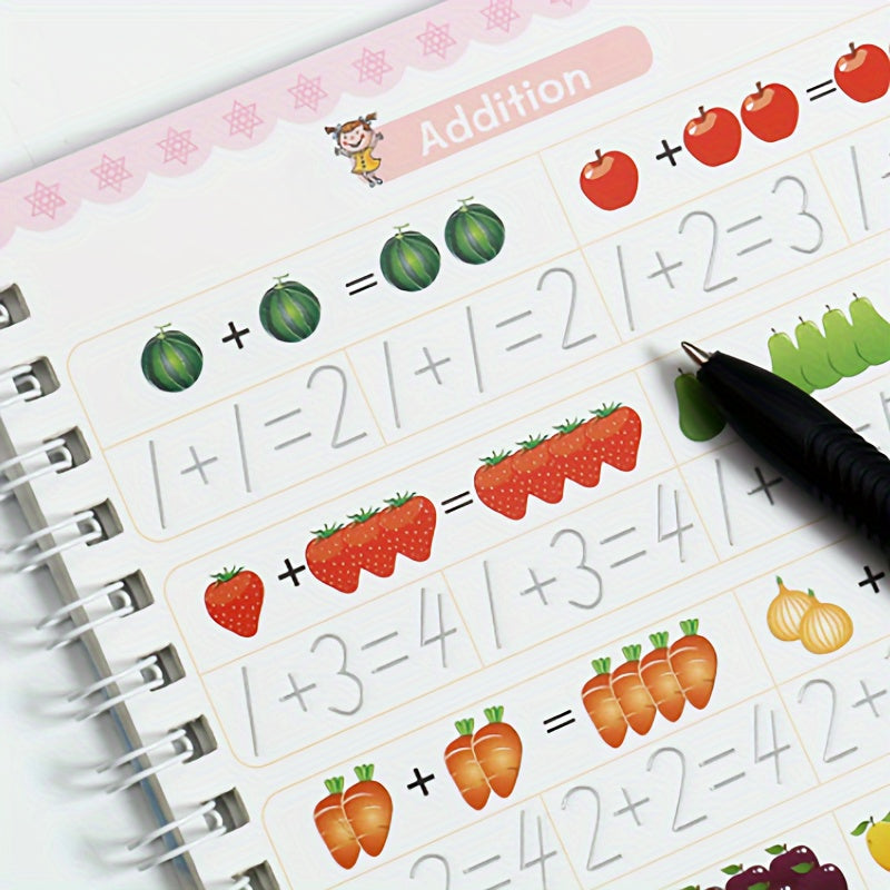 4 Books + 1 Pen + 5 Refills + 1 Pen Holder, Writing Practice Book, Exercise Book, Magic Word Book, Preschool Education Workbook