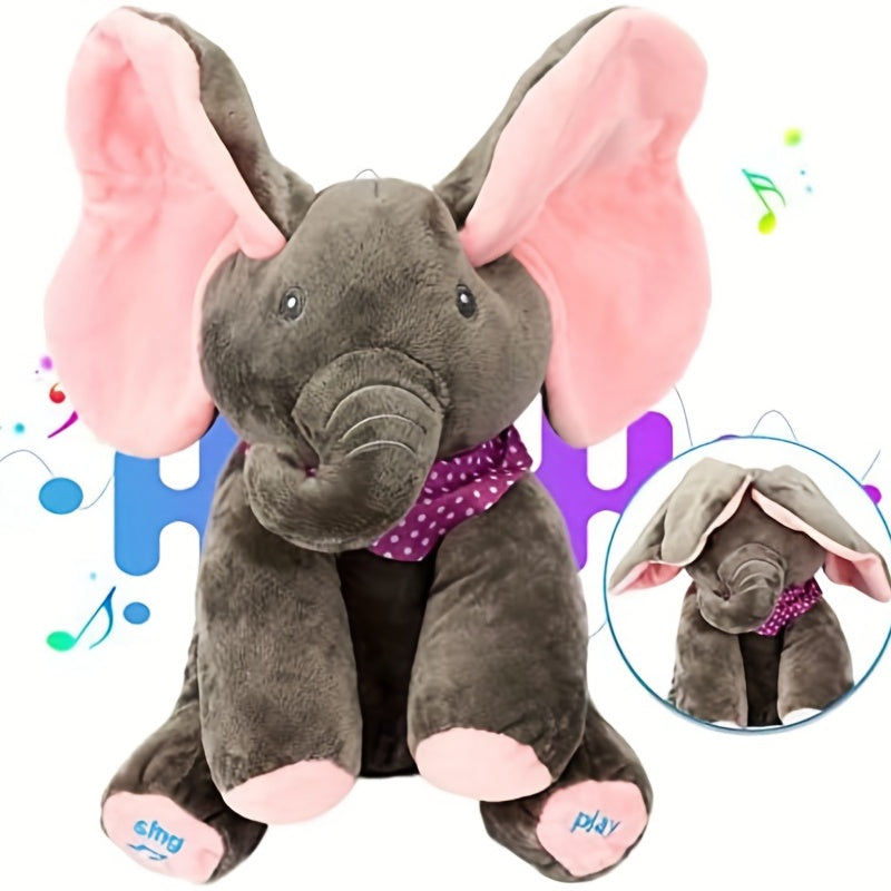 1pc, Hide-and-seek Elephant Plush Toy, Baby Girl Hide-and-seek Game Toy Singing Interactive Musical Toys