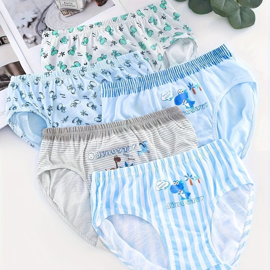 5pcs Boys Dinosaur Paradise Print Boxer Briefs Soft Cotton Comfortable Underwear