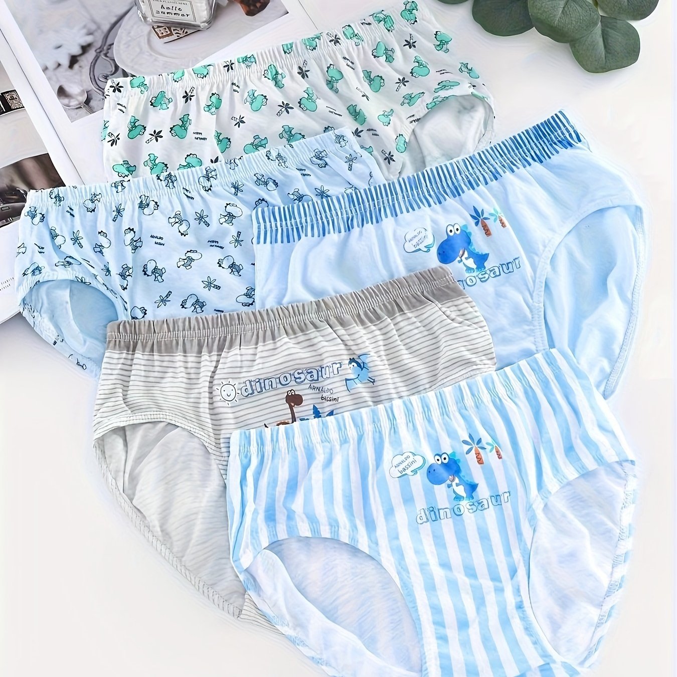 5pcs Boys Dinosaur Paradise Print Boxer Briefs Soft Cotton Comfortable Underwear