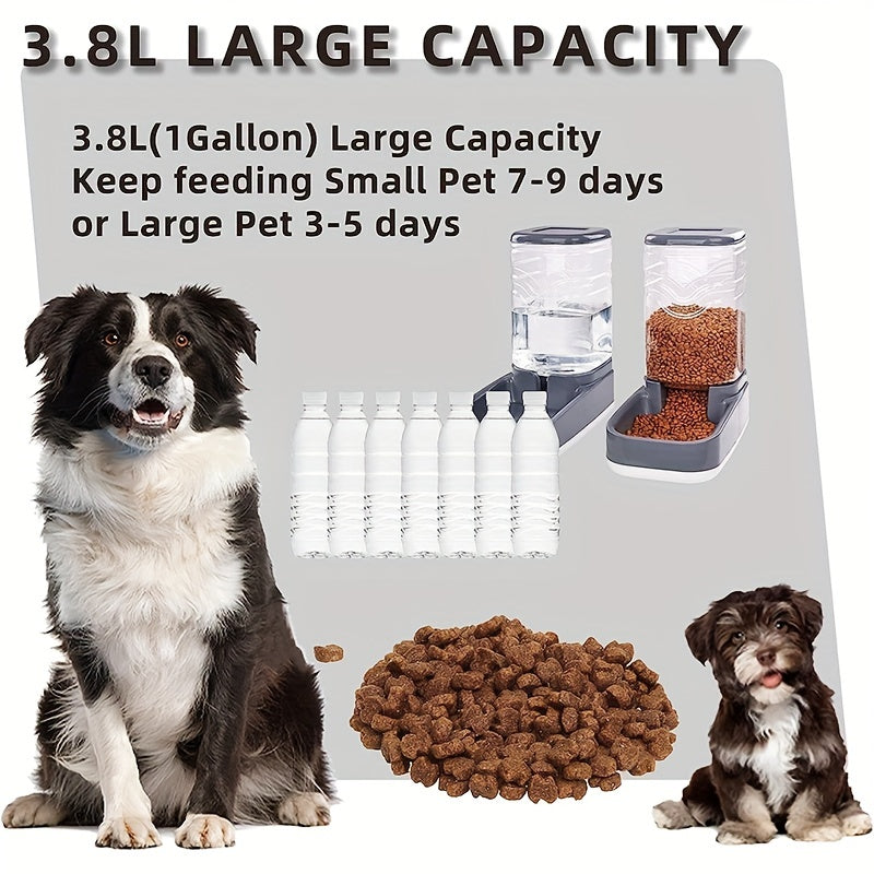 1pc/2pcs Large 3.8L Gravity Pet Feeder and Water Dispenser Set - E