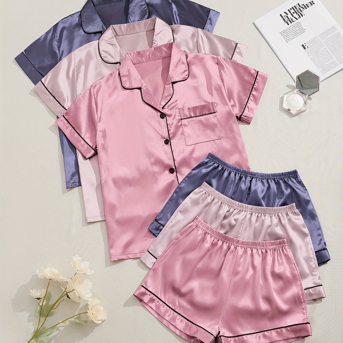 3 Sets Satin Pajama Set