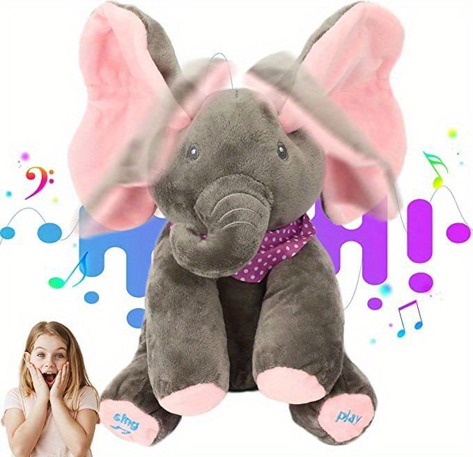1pc, Hide-and-seek Elephant Plush Toy, Baby Girl Hide-and-seek Game Toy Singing Interactive Musical Toys