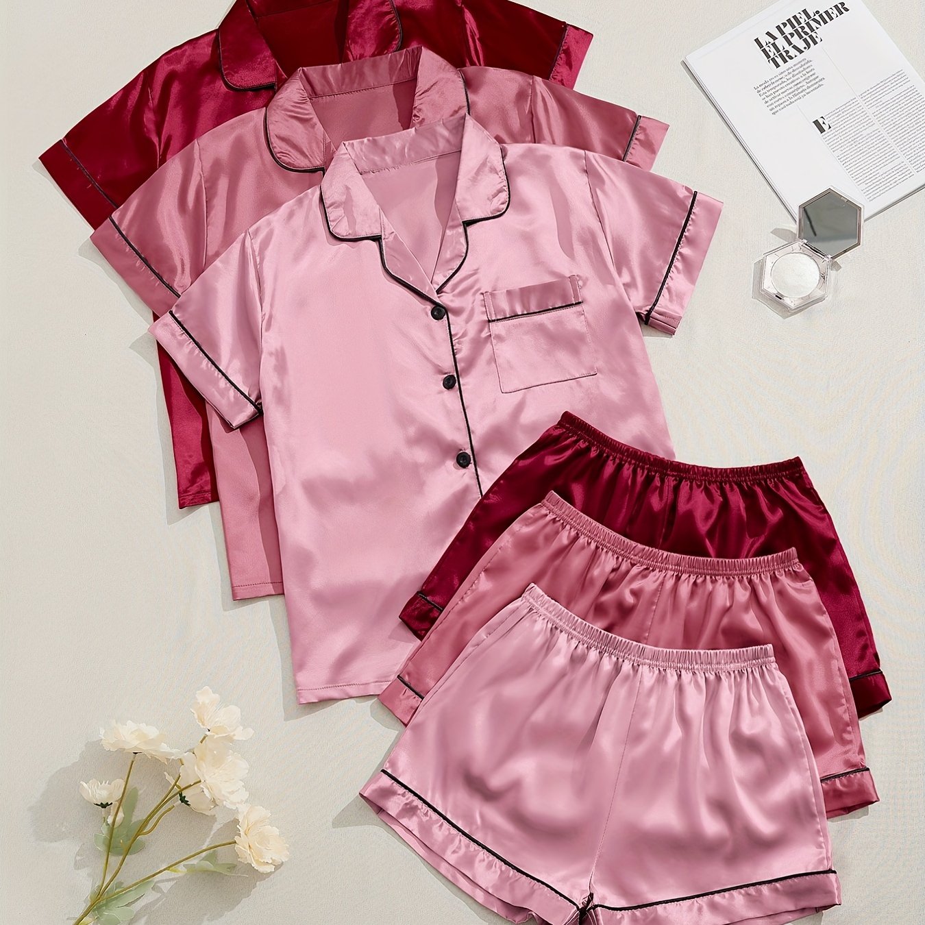 3 Sets Satin Pajama Set