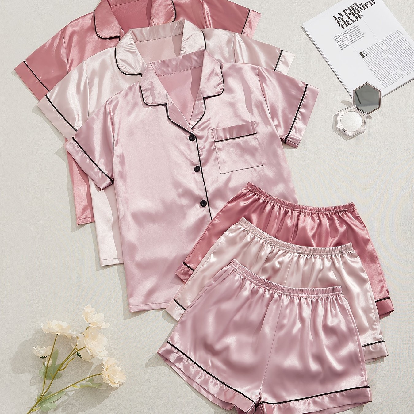 3 Sets Satin Pajama Set