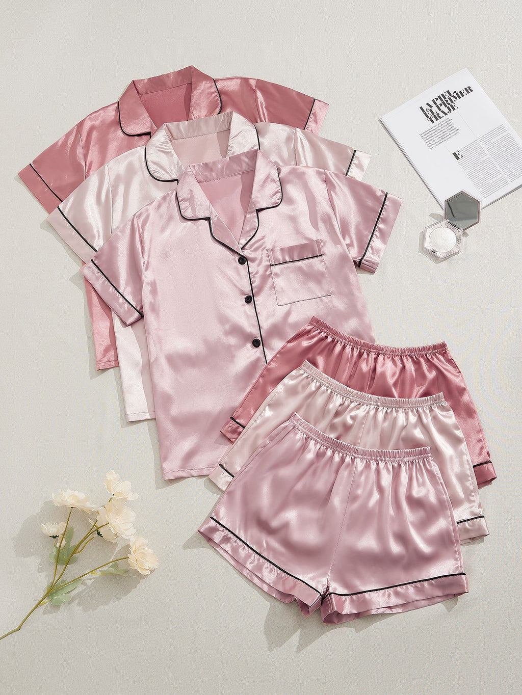 3 Sets Satin Pajama Set