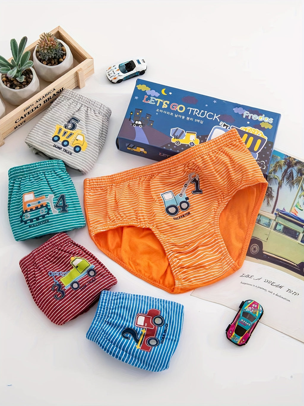 5pcs Boys Dinosaur Paradise Print Boxer Briefs Soft Cotton Comfortable Underwear