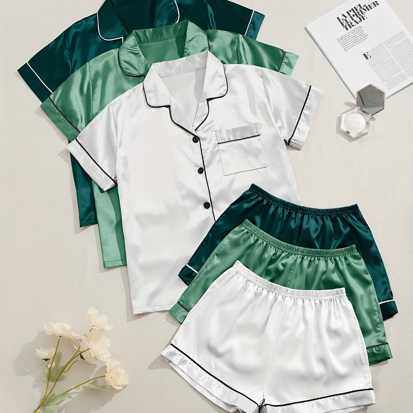 3 Sets Satin Pajama Set