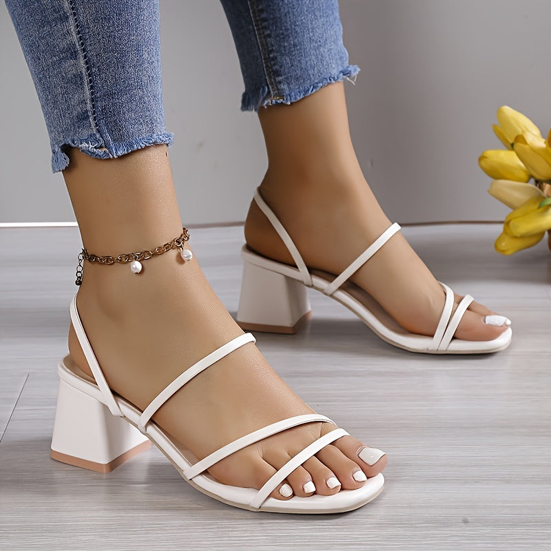 Womens Chic Chunky Heel Sandals - Square Toe Slip-Ons for Summer Style