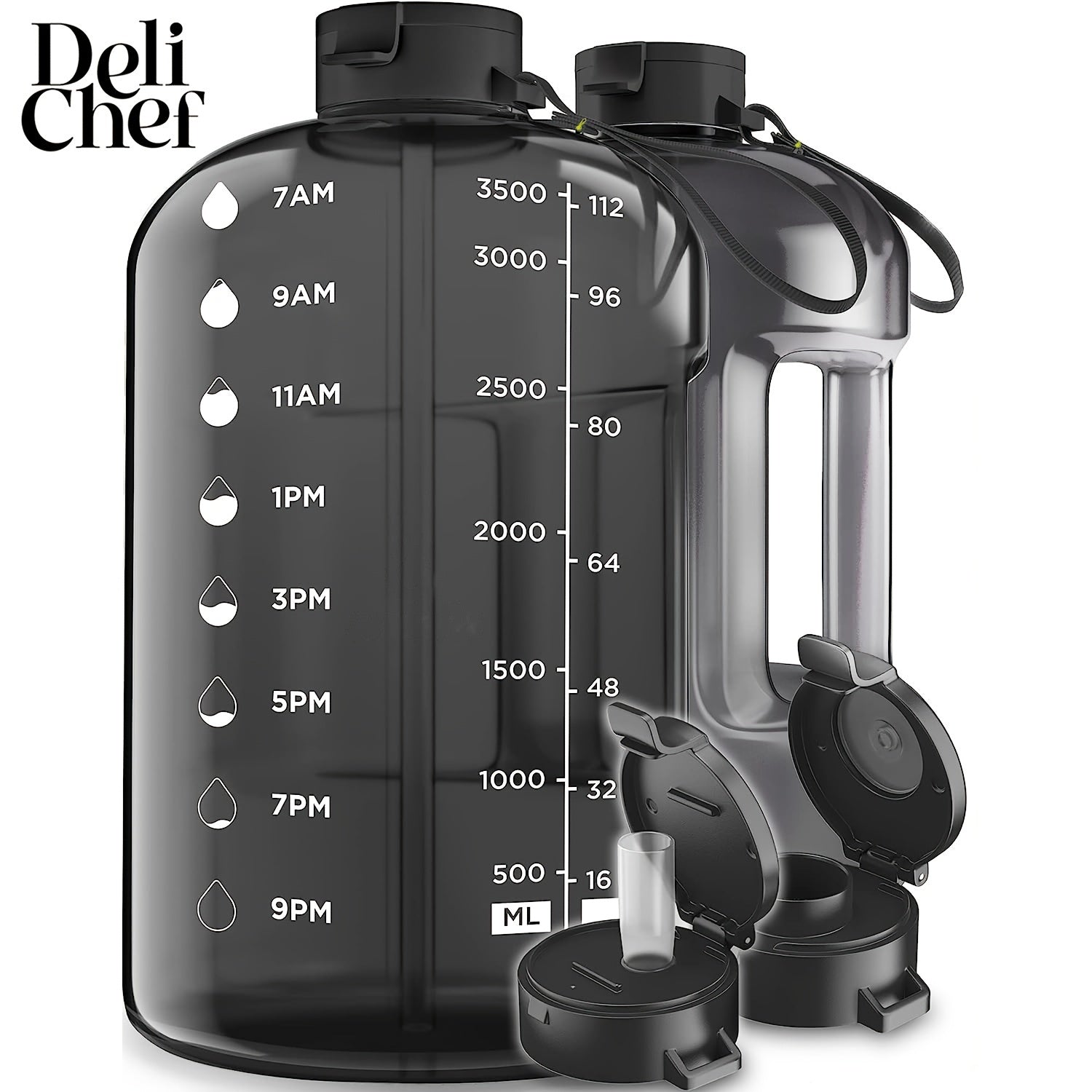 1pc 3.8L/128oz Portable Large Capacity Water Bottle With Time Marker