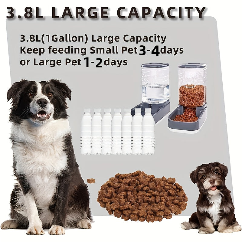 1pc/2pcs Large 3.8L Gravity Pet Feeder and Water Dispenser Set - E