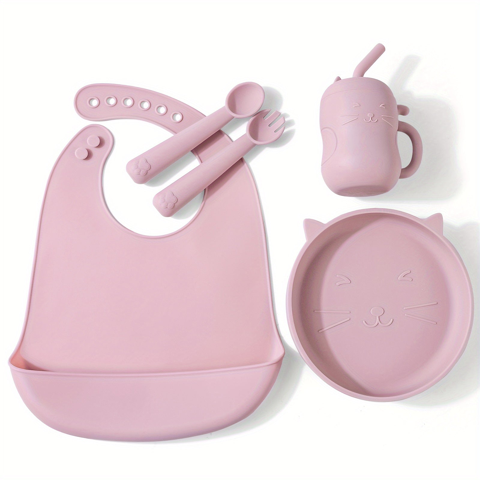 Baby Feeding Set Silicone Feeding Set Shallow Tray Kitten Design Baby Silicone Tablewar