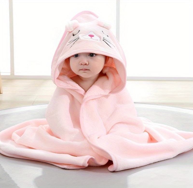 Snuggly Soft Baby Towel - Adorable Animal Bathrobe/Blanket, Ultra Absorbent Microfiber Coral Fleece, 80x80cm