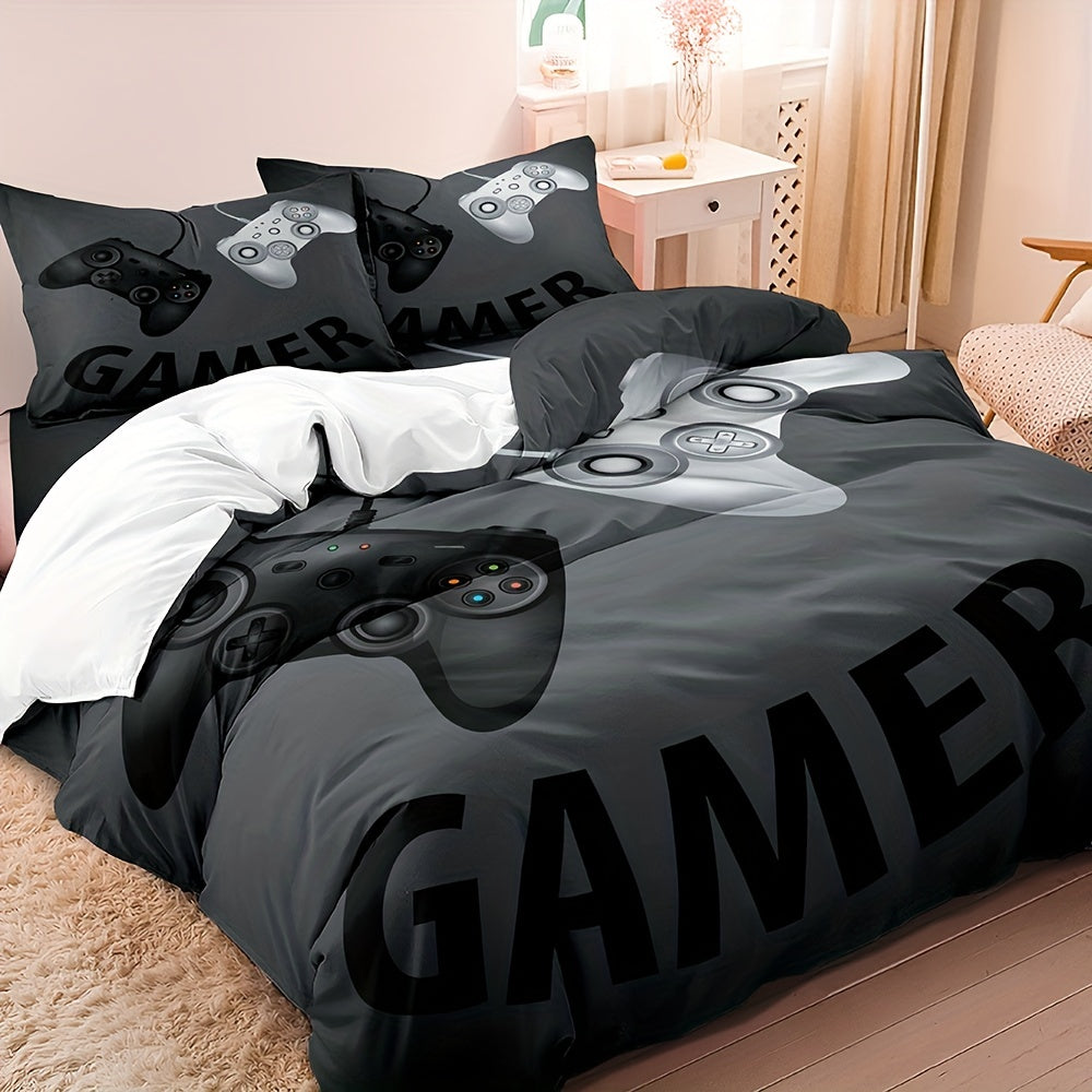 3pcs Duvet Cover Set, Black White Gamepad Print Bedding Set