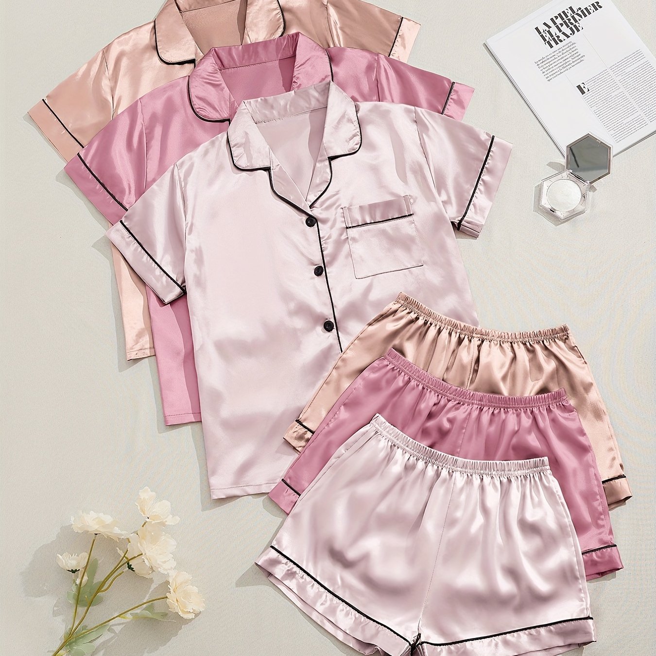 3 Sets Satin Pajama Set