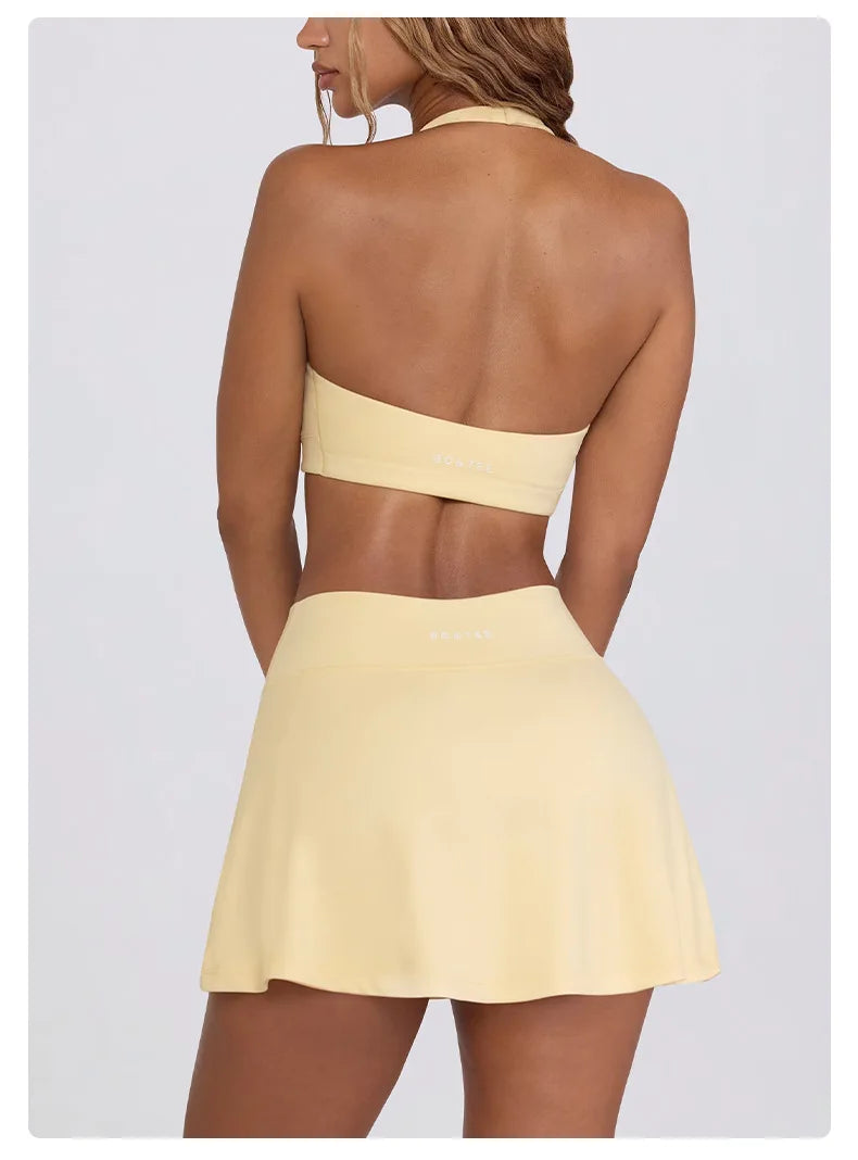 Chest Padding And High Elasticity Bra Set 2Pcs Tennis Skirt