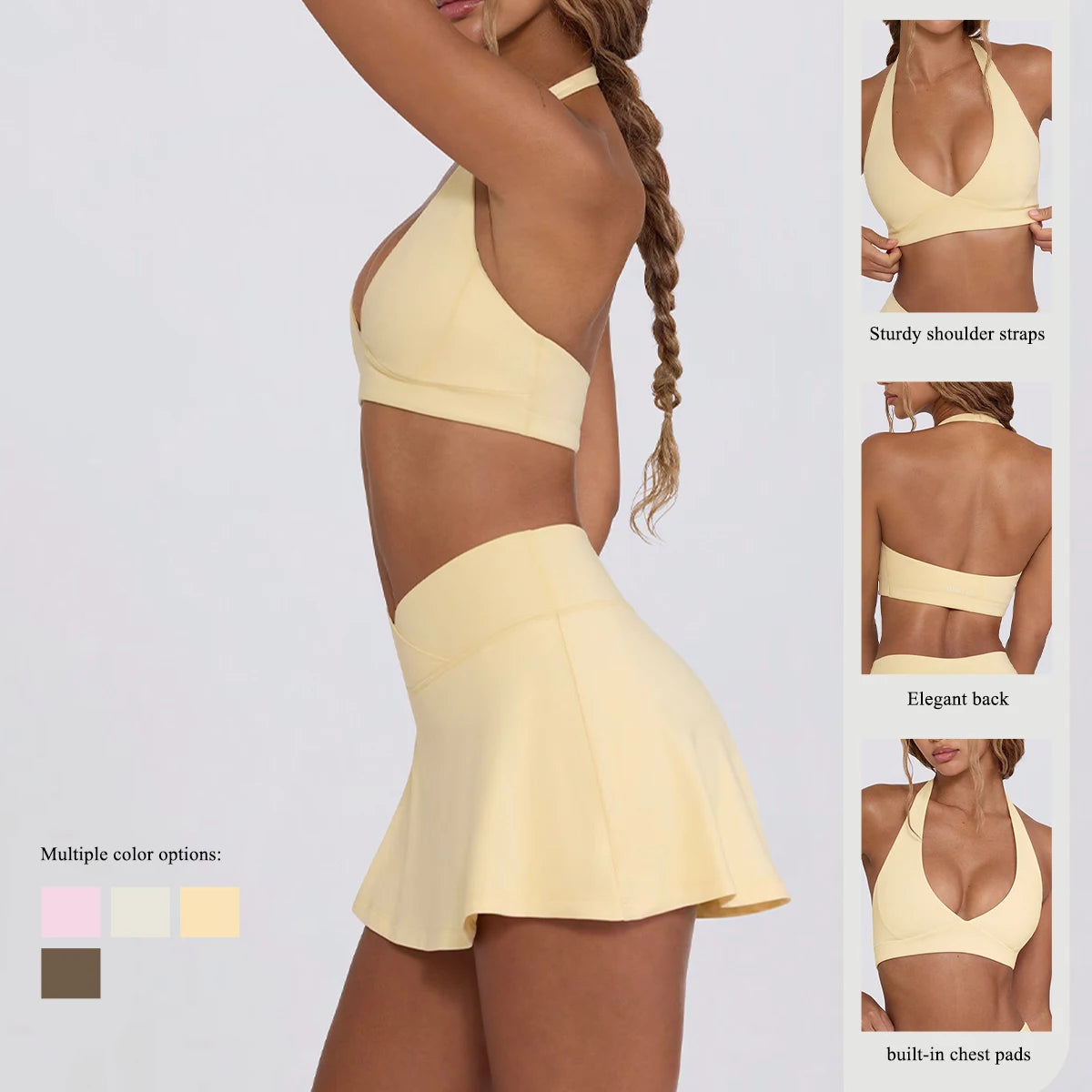 Chest Padding And High Elasticity Bra Set 2Pcs Tennis Skirt