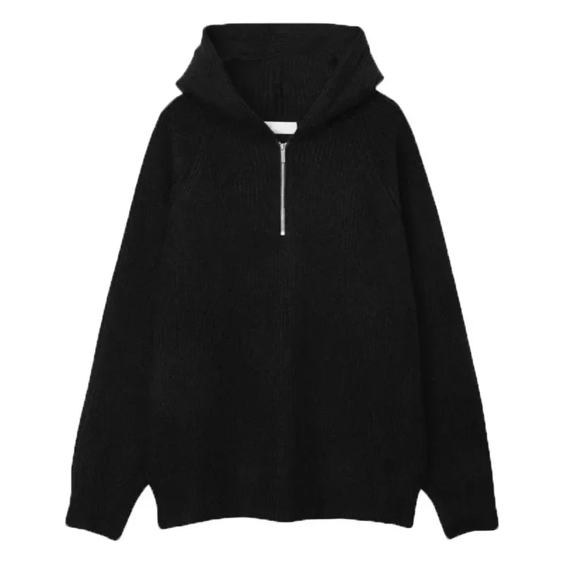 American Half Zipper Hooded Sweater for Men's Autumn Lazy Style