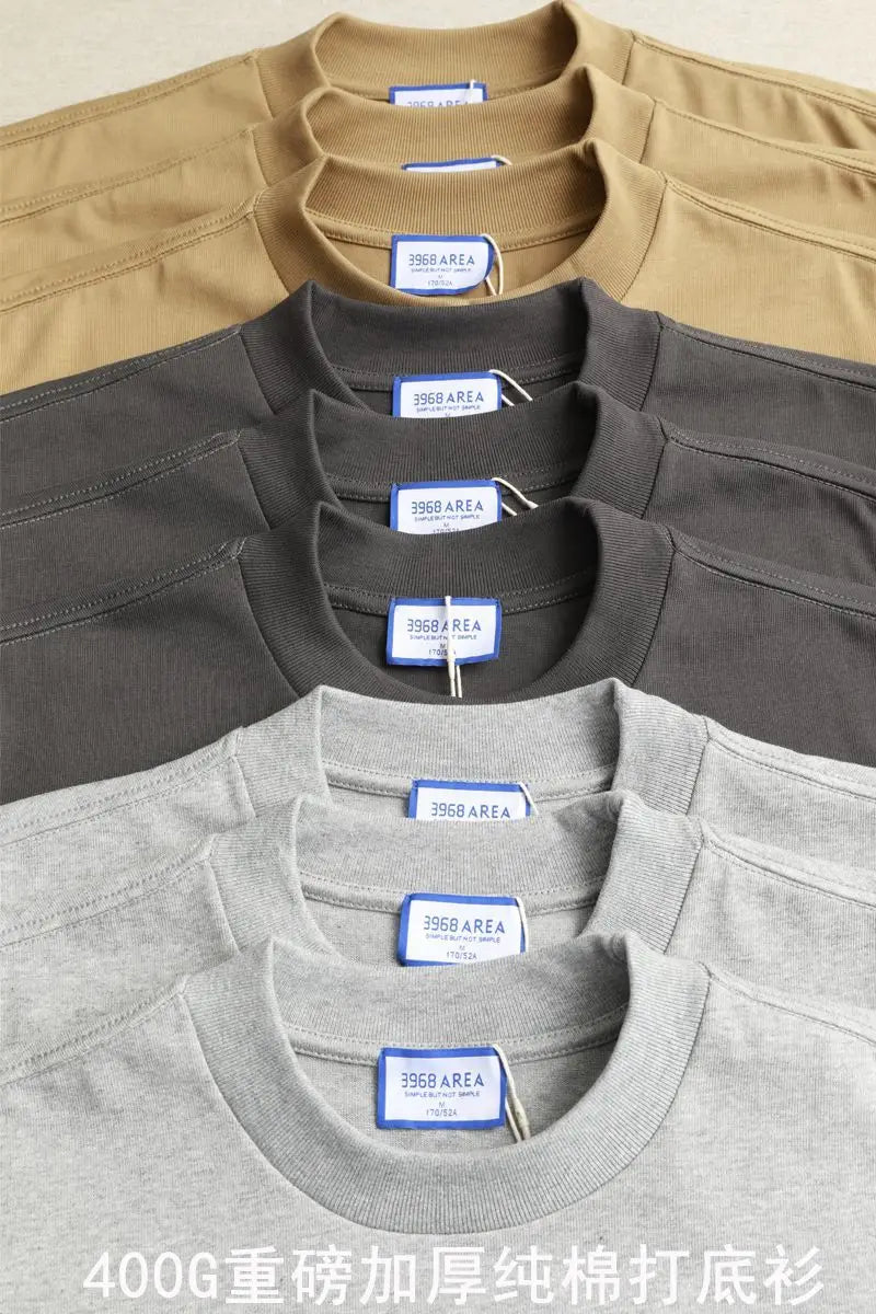 American Heavy 400g Short-sleeved T-shirt Men's Pure Cotton Loose Bottoming Shirt Round Neck Solid Color Long-sleeved Women