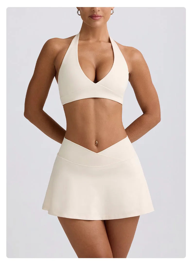 Chest Padding And High Elasticity Bra Set 2Pcs Tennis Skirt