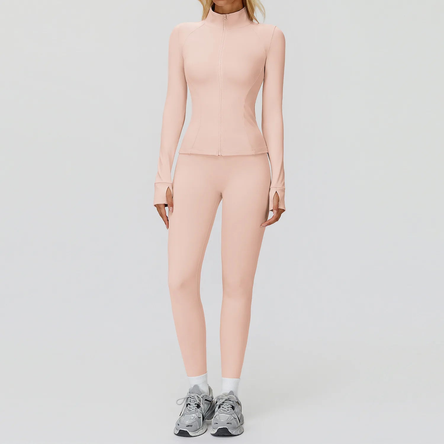 2Pcs Long Sleeve Sports Jacket Zipper Gym set