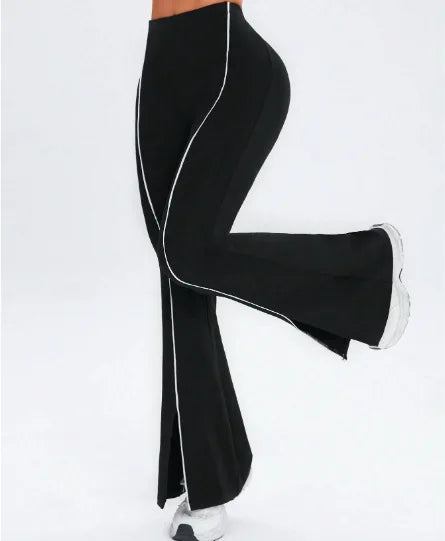 Line splicing simple flared pants for women slim split pants high elasticity hip lifting high waist running fitness yoga pants