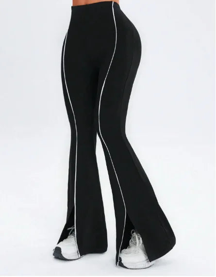 Line splicing simple flared pants for women slim split pants high elasticity hip lifting high waist running fitness yoga pants