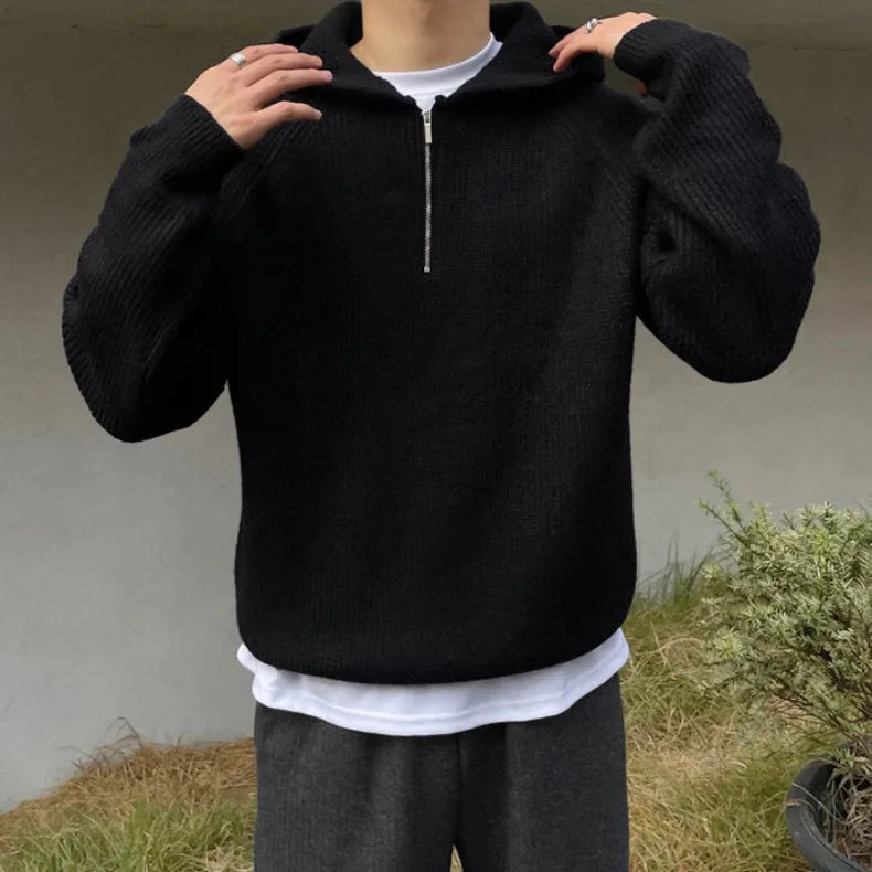 American Half Zipper Hooded Sweater for Men's Autumn Lazy Style