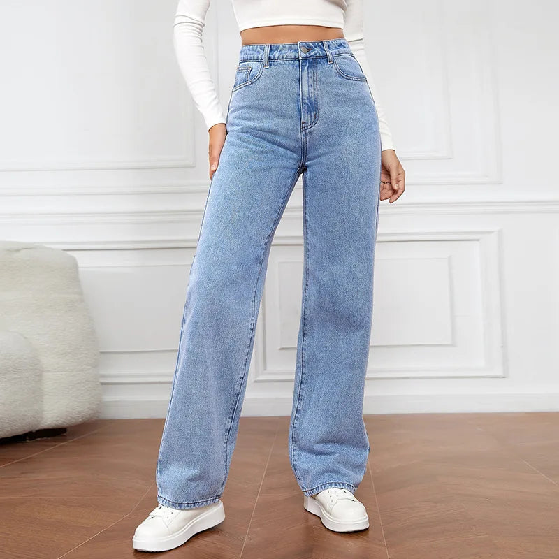 Blue jeans women y2k High street baggy straight pants High waisted all-in-one slim pants