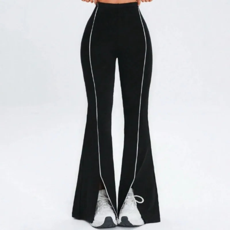 Line splicing simple flared pants for women slim split pants high elasticity hip lifting high waist running fitness yoga pants
